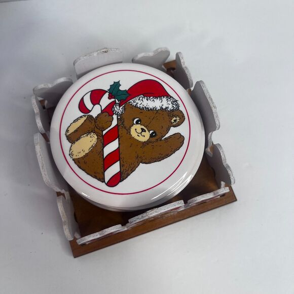 House of Lloyd Teddy Bear Coaster and Holder Set of 6 NEW Christmas Holiday 1988 - Picture 5 of 9